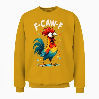 F Caw F Chicken Funny Rooster Meme Graphic Novelty for Men and Women Unisex Sweatshirt - Gold