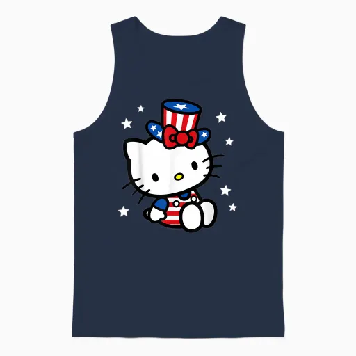 Hello Kitty American 4th of July Tee Shirt T-Shirt for Women Girls Kids Men Unisex Tank Top - Navy