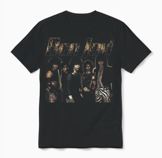 Official Bon Jovi Flames Unisex T-Shirt in Black
