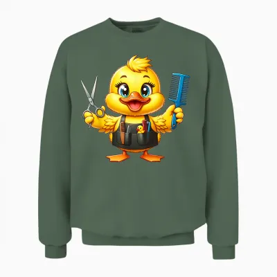 Entchen Friseur Frisör Geschenk | Süßes Entchen Als Frisör Unisex Sweatshirt - Military Green