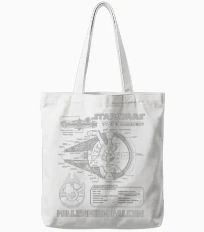 Star Wars Millennium Falcon Grey Schematics Graphic Tote Bags - White