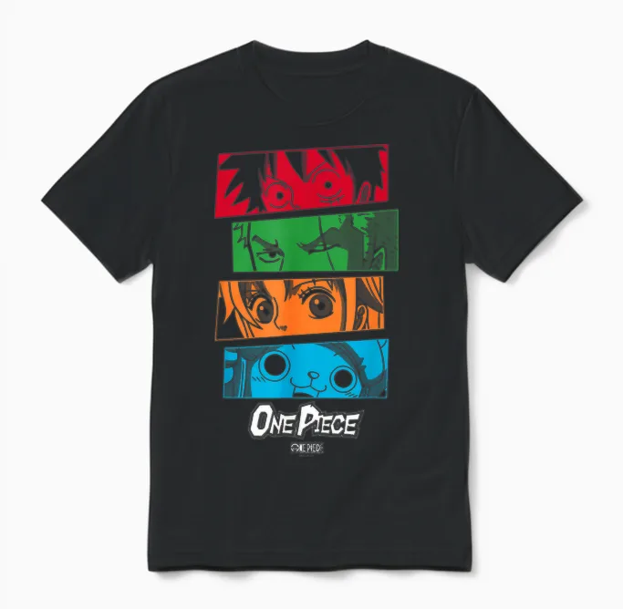 One Piece Anime Straw Hat Crew Character Eyes Unisex T-Shirt in Black