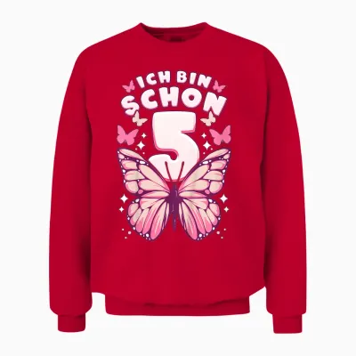 Geburtstag Mädchen 5 Jahre, Schmetterlinge Und Nummer 5 Unisex Sweatshirt - Red