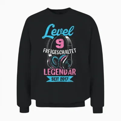 Level 9 Jahre Mädchen Geburtstag Gamer Girl Teenager 2017 Unisex Sweatshirt - Black