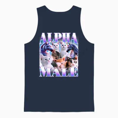 Unicorn Male Alpha Cute Cat Funny Ironic Meme Graphic Unisex Tank Top - Navy