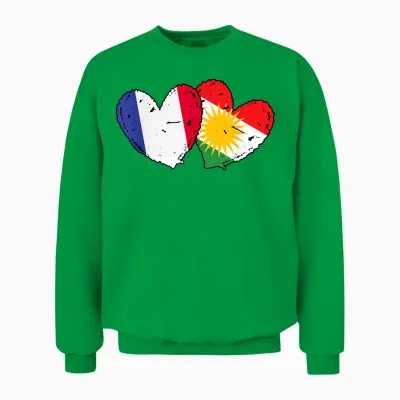 Flag France Kurdistan Heart Pride French Kurdish Unisex Sweatshirt - Irish Green