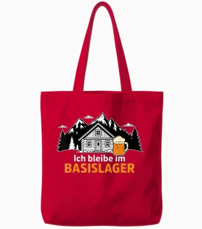 T-Shirt with German Text "ich Bleibbe Im Basislager - Bergsteiger Wandererer Berge & Bier [german Language] Tote Bags - Red