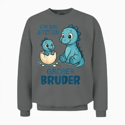 Children's Siblings Dinosaur Baby T-Shirt with German Text "ich Bin Jetzt Ein Großer Bruder" [german, Black, S Unisex Sweatshirt - Graphite Heather