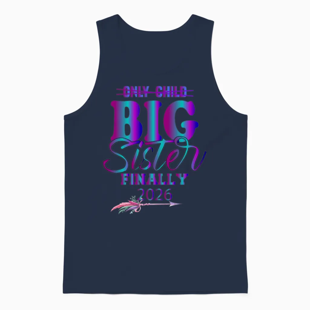 Only Child Expires Promoted to Big Sister Finally Unisex Tank Top in Navy