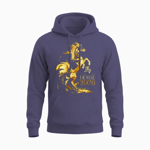 Chinese New Year 2026 Year of the Horse Zodiac Unisex Hoodie in Heather Sport Dark Navy