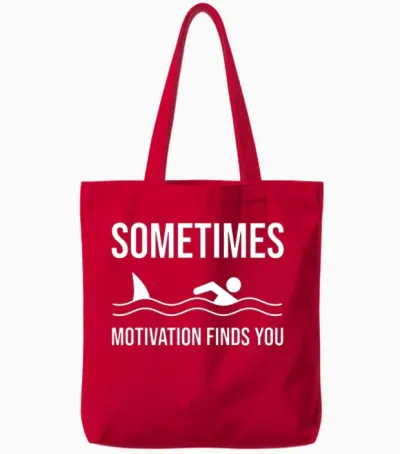 Sometimes Motivation Finds You Funny Swimming Tote Bags - Red