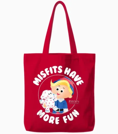 Rudolph Misfits Have More Fun Hermey Retro Christmas Tote Bags - Red