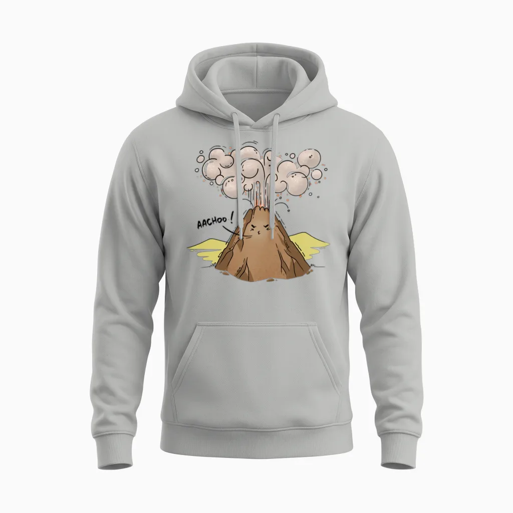 Volcano Achoo Funny Unisex Hoodie in Ash