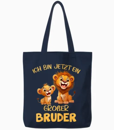 Children's T-Shirt with German Text "ich Bin Jetzt Ein Großer Bruder Löwen" Motif, Black Tote Bags - Navy