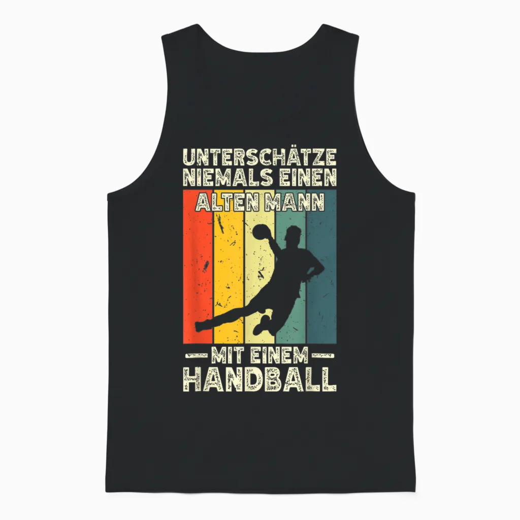 Männer Handballer Einen Alten Mann Mit Einem Handball Unisex Tank Top in Black