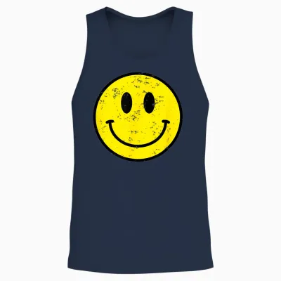 Retro 70s 80s Happy Face Yellow Smile Face Funny Vintage T-Shirt, Black Unisex Tank Top - Navy