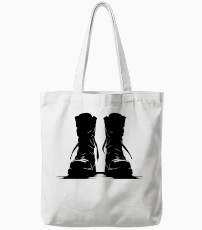 Combat Boots, Hiking Boots Tote Bags - White