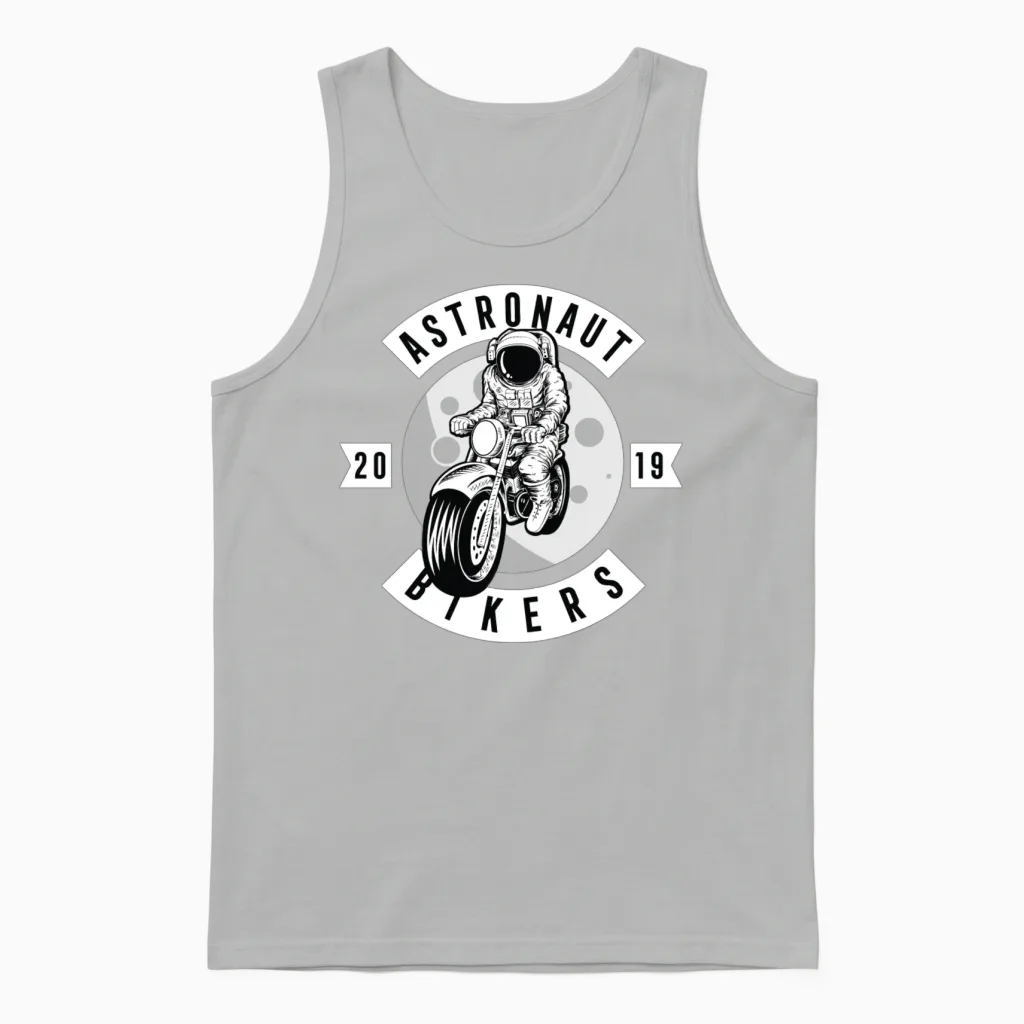 Funny Astronaut Biker Motorcycles Unisex Tank Top in Ash