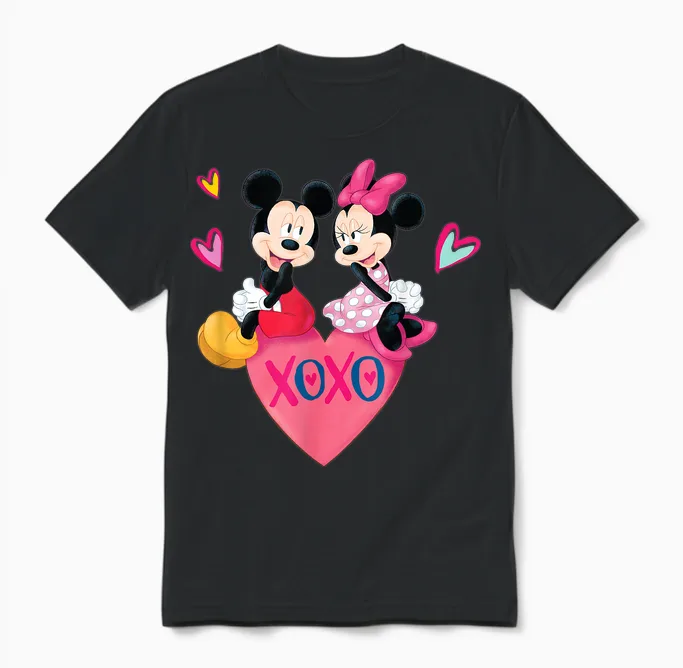 Disney Mickey Mouse and Minnie Xoxo Valentine's Day Unisex T-Shirt in Black