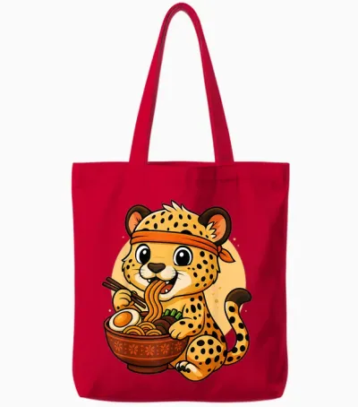 Graphique Guépard Japonais Mangeant Des Ramen Kawaii Tote Bags - Red