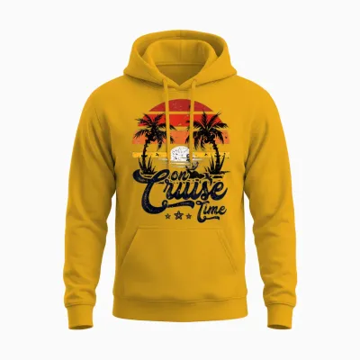 On Cruise Time Coconut Tree Graphic Summer Vacation Cruising Unisex Hoodie - Gold