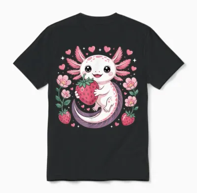 Axolotl Erdbeere Kawaii Anime Axolotl Unisex T-Shirt - Black