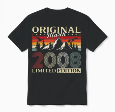 18 Ans Anniversaire Homme Cadeau Mars 2008 Vintage Manche Longue Unisex T-Shirt - Black