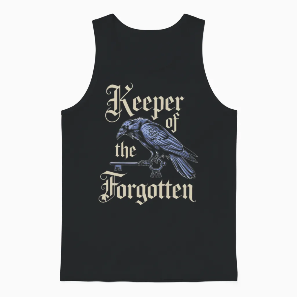 Keeper of the Forgotten Raven and Key Artwork Unisex Tank Top in Black