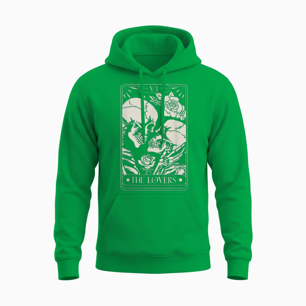 The Lovers Tarot Card Skeletons Kissing in Love Unisex Hoodie in Irish Green