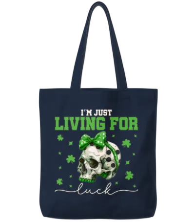 Living for Luck Cute St Patrick's Day Skull Design Tote Bags - Navy