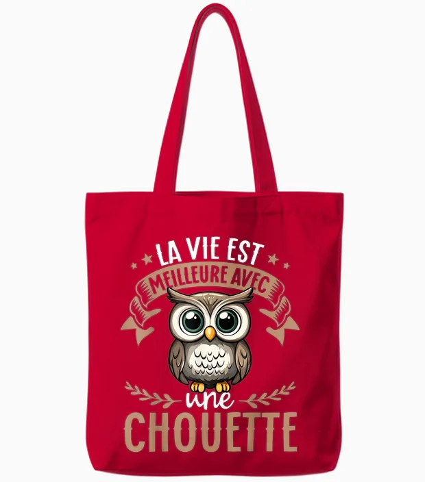 Je M'en Fous Je Suis Une Chouette - Cute Owl T-Shirt, Black, S Tote Bags in Red