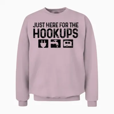Camping Rv Caravan Motorhome Just Here for the Hookups Funny T-Shirt Small Unisex Sweatshirt - Light Pink