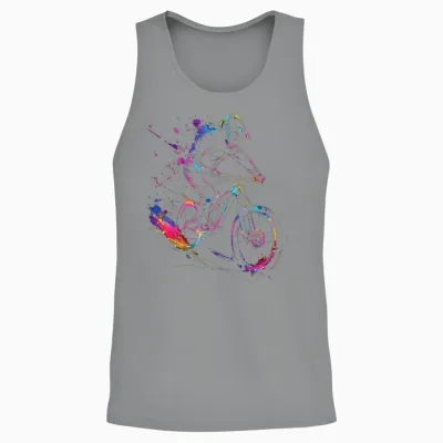 Cycling Splash Art Bicycle Mountain Biker Man Boy T-Shirt, Black, S Unisex Tank Top - Sport Grey