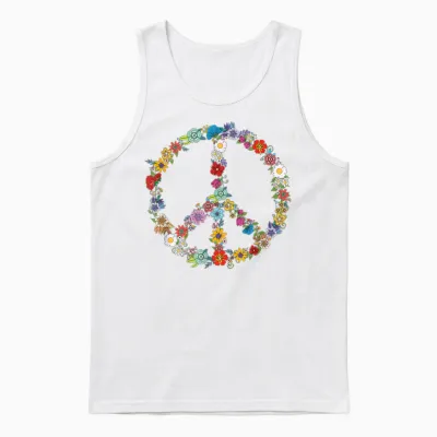 Love and Peace Flower Hippie Lover Beautiful Gift Cute Funny T-Shirt, Black, S Unisex Tank Top - White