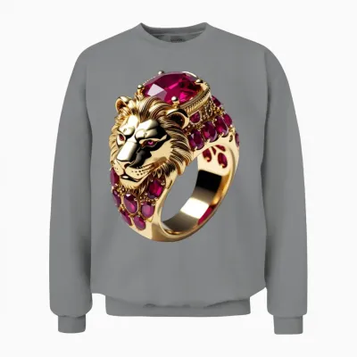 Regal Lion Ruby Ring – Royal Gold Jewelry Design Unisex Sweatshirt - Sport Grey
