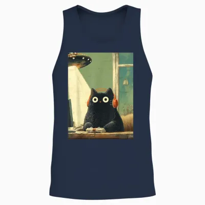 Japanische Schwarze Gamer Cat Videospiele Abduktion Ufo Space Unisex Tank Top - Navy