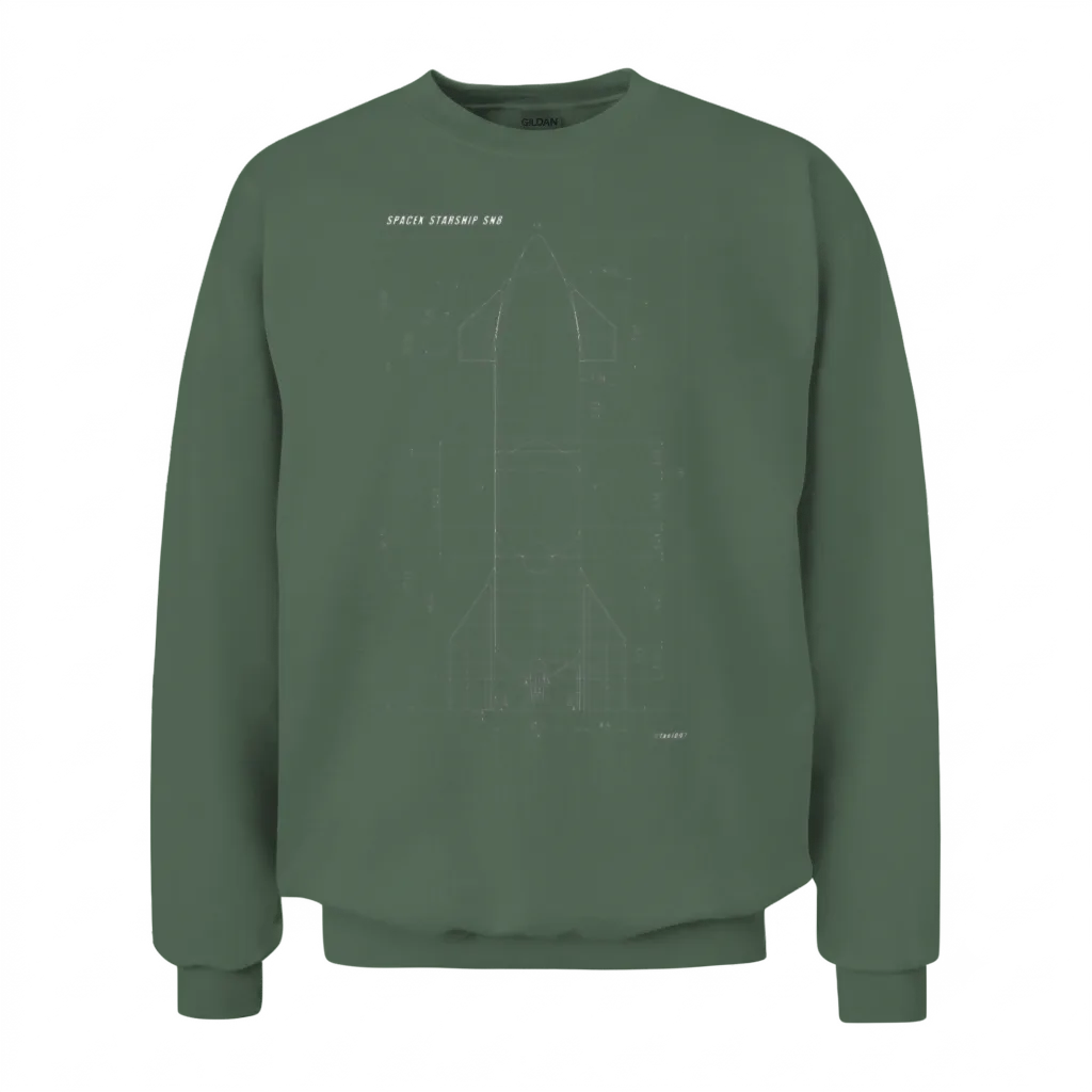 Spacex Starship Sn8 Blueprint Unisex Sweatshirt - Military Green