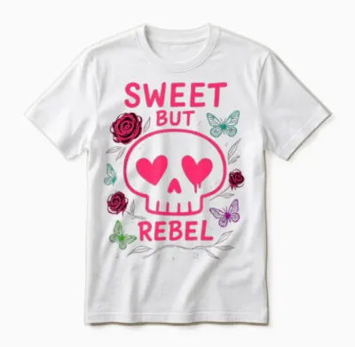 Mignon ’n Punk Crâne Coeurs Papillons Roses Esthétique Unisex T-Shirt - White