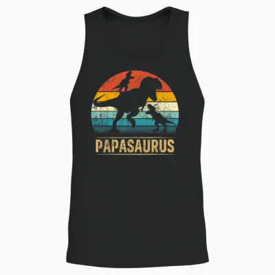 Papa Dinosaurier T Rex Papasaurus 2 Kinder Vatertag Unisex Tank Top - Black