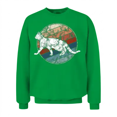 Cat in Retro Style Unisex Sweatshirt - Irish Green