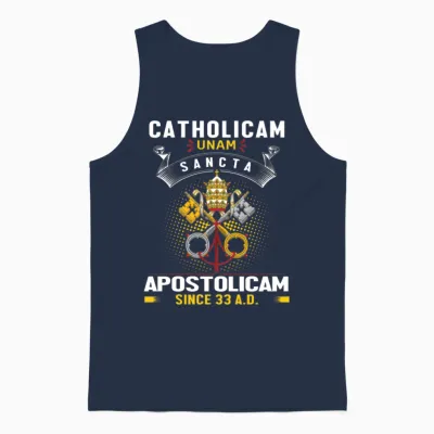 One Holy Catholic & Apostolic Church Latin Design Unisex Tank Top - Navy