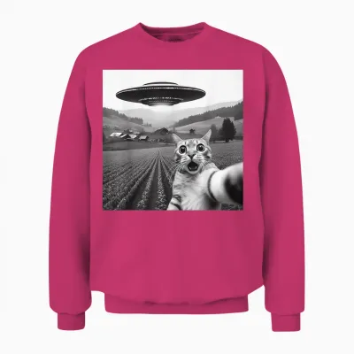 Cat Selfie with Alien Ufo Funny Cat Gifts for Men Women Kid Unisex Sweatshirt - Heliconia