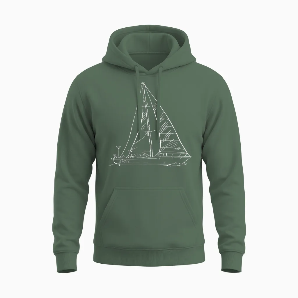 Segelboot Brustdruck Segelschiff Mit Namen Sail Auf Dem Boot Unisex Hoodie in Military Green