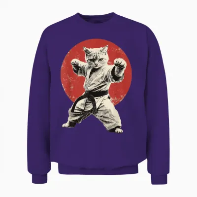 Cat Karate Judo Japan Japanese Flag Funny Graphic Unisex Sweatshirt - Purple