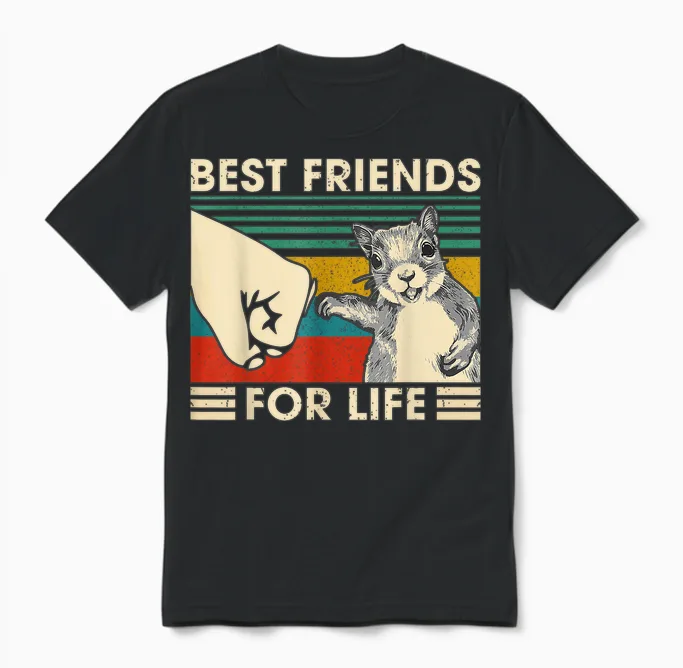 Retro Vintage Squirrel Best Friend for Life Fist Bump T-Shirt Small Unisex T-Shirt in Black