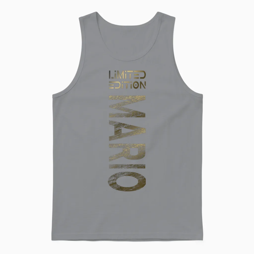 Mario Name First Name Boy Man Birthday T-Shirt, Black Unisex Tank Top in Sport Grey