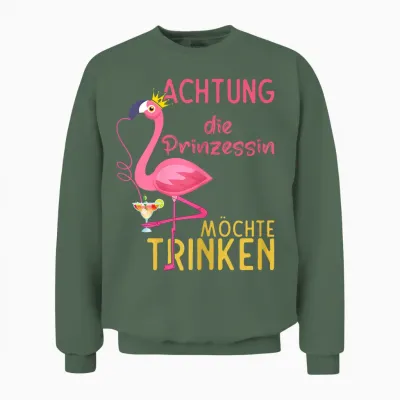 Women's Flamingo Drinking Girls Mallorca Party Outfit Princess Sauf T-Shirt, Black Unisex Sweatshirt - Military Green
