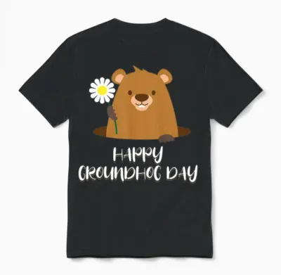 Woodchuck with Flower Happy Groundhog Day Unisex T-Shirt - Black