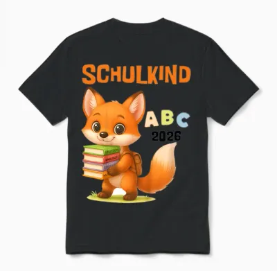 Kinder Schulkind 2026 Fuchs Abc Motiv Einschulung Jungen Unisex T-Shirt - Black