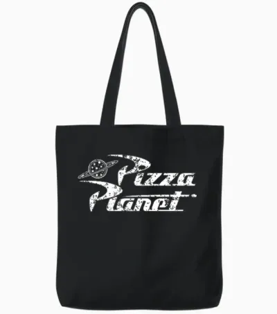 Disney Pixar Toy Story Pizza Planet Left Chest Logo Tote Bags - Black